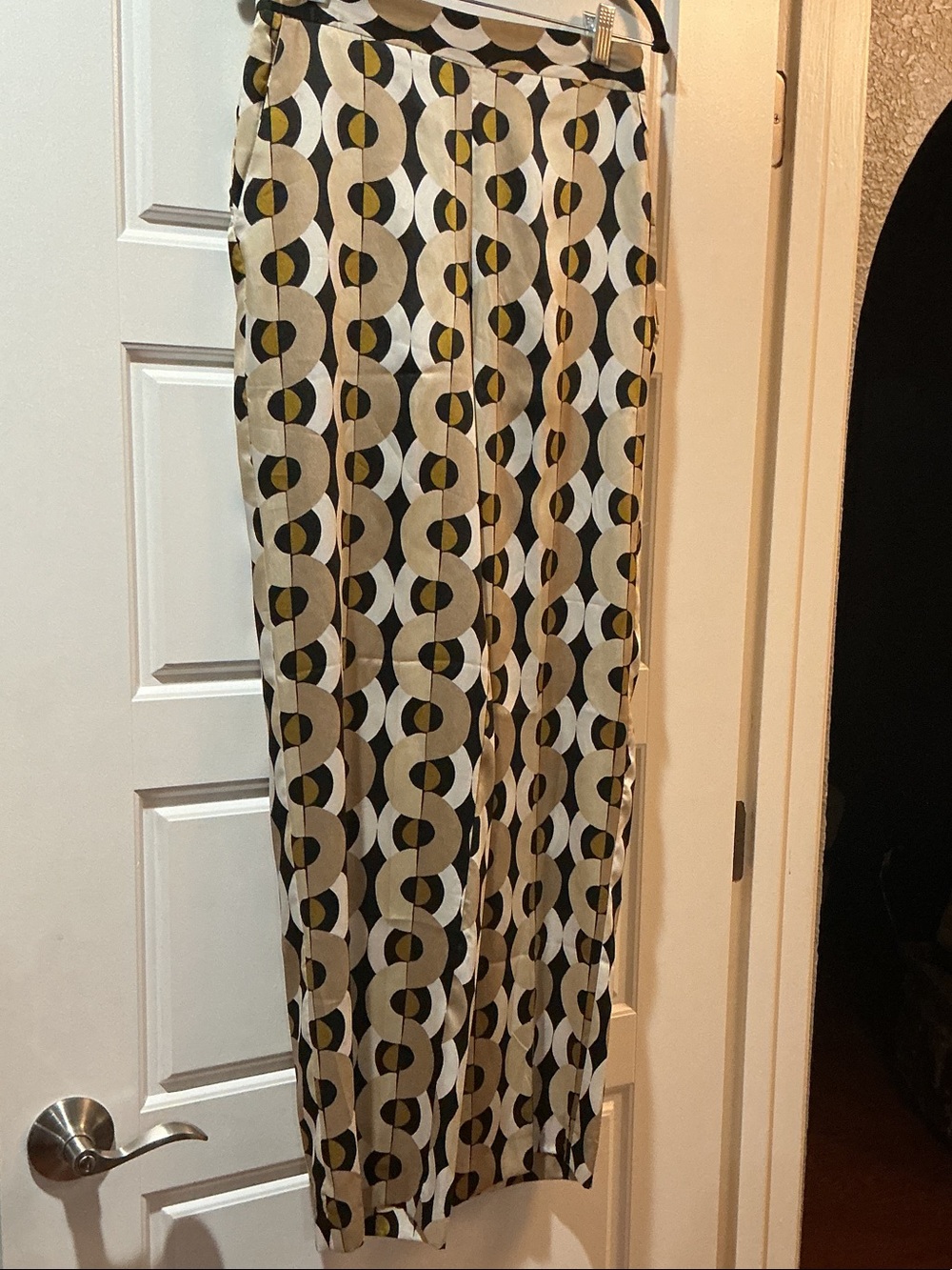 Zara Beige Black White Geometric-Print Wide-Leg Pants